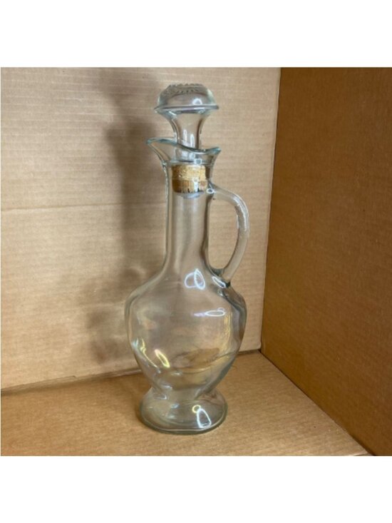 Source Unknown Other - Vintage Clear Glass Wine Decanter 12” Cruet Style with Cork Glass Stopper & Hand